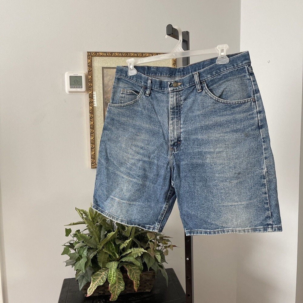 Wrangler Men Denim Jean Short 5 Pockets Relaxed Fit Cotton Size 36 Blue Inseam 9